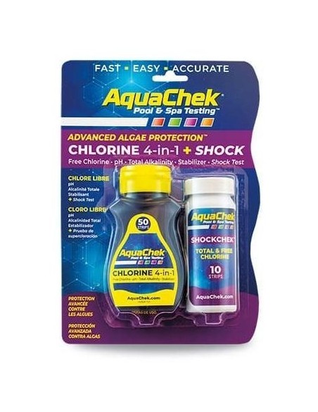 Bandelettes d'Analyse Aquachek chlorin 4 en 1+ Shock